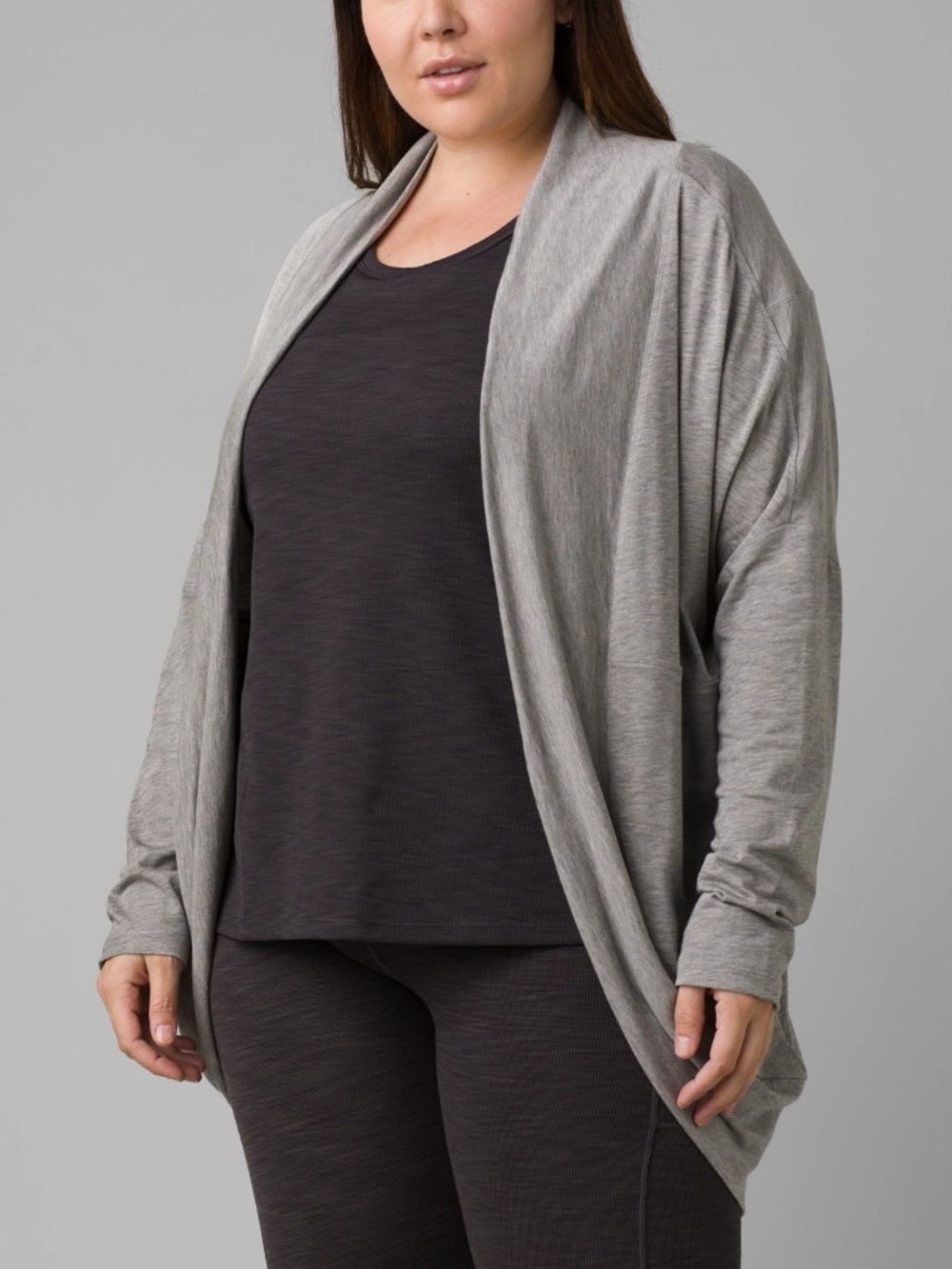 Prana - Oversized Foundation Munra Wrap Open Front Lightweight Gray Cardigan 2X
